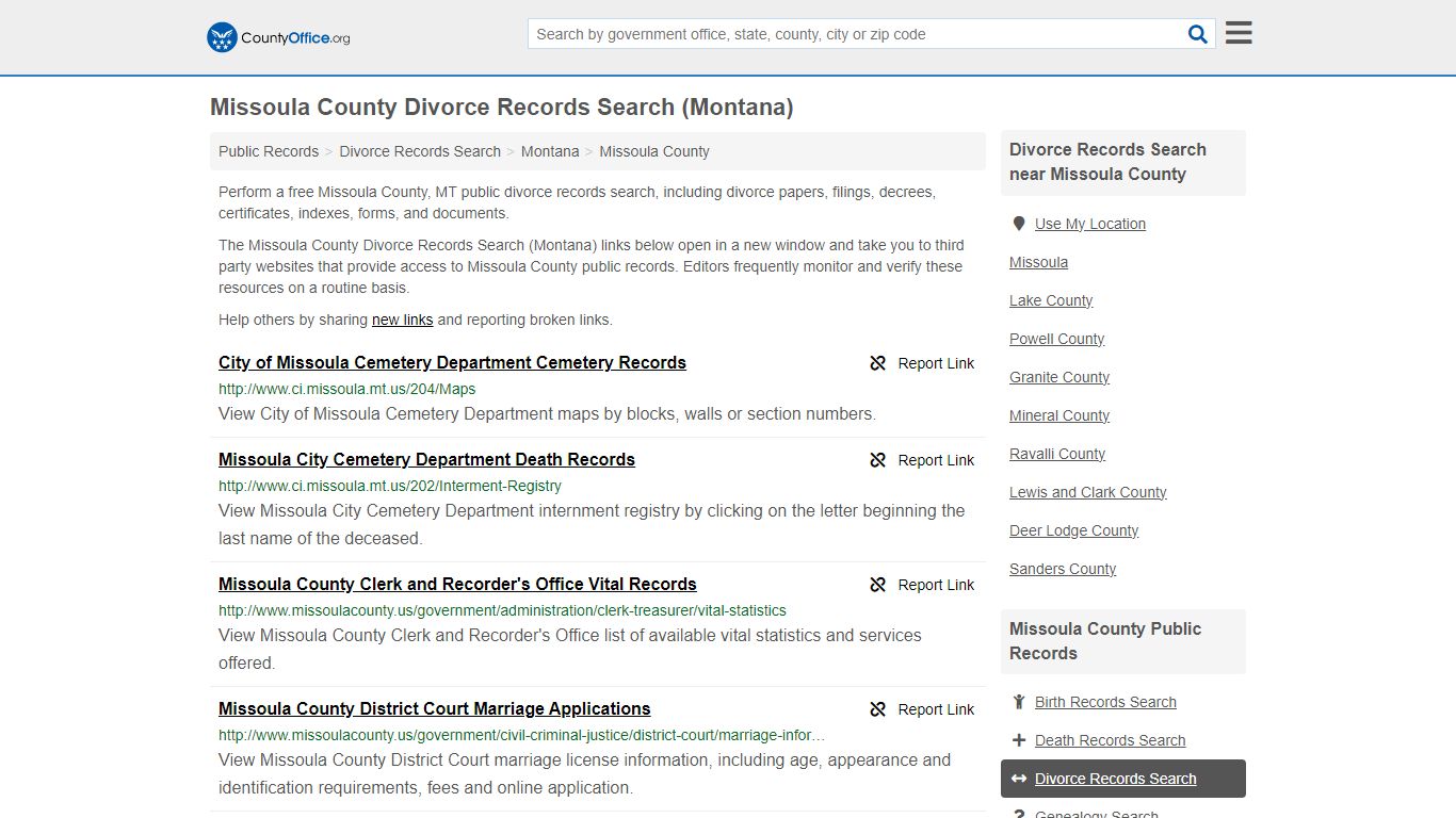 Missoula County Divorce Records Search (Montana) - County Office