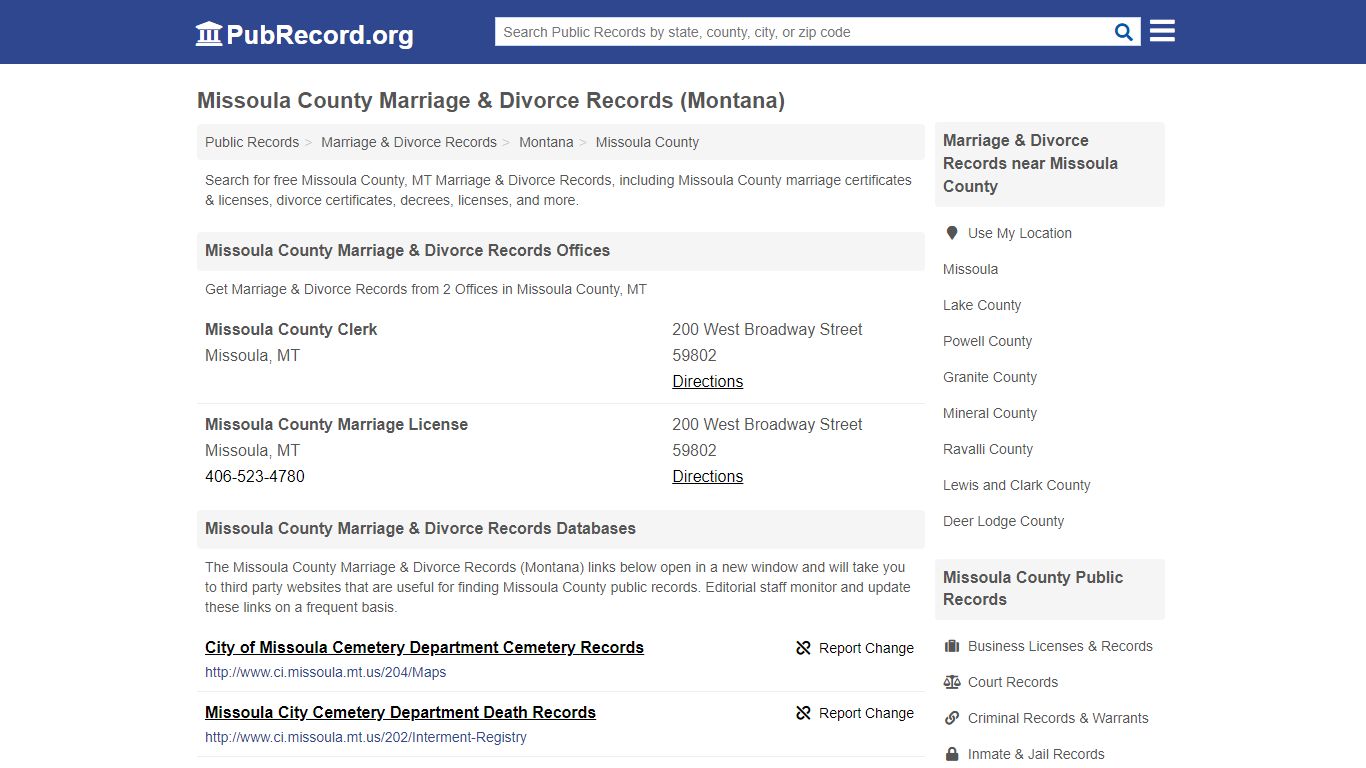 Missoula County Marriage & Divorce Records (Montana)