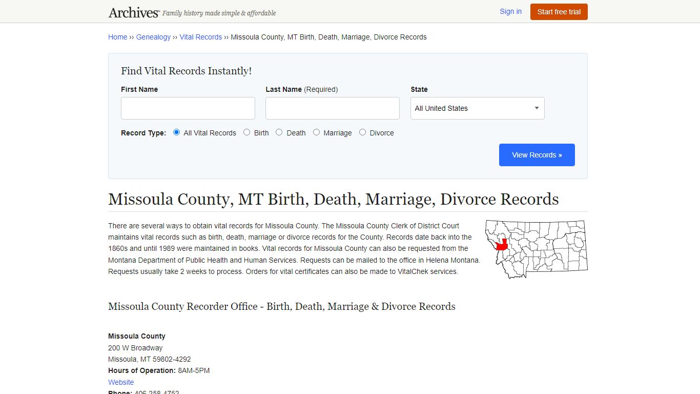 Missoula County, MT Birth, Death, Marriage, Divorce Records - Archives.com